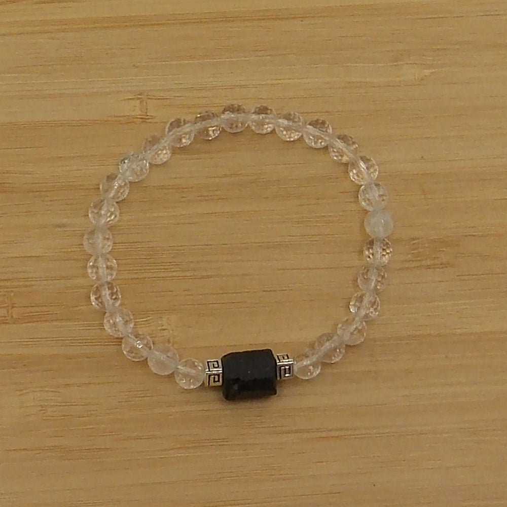 Pulsera de piedra natural de Cuarzo blanco de 6mm con Turmalina