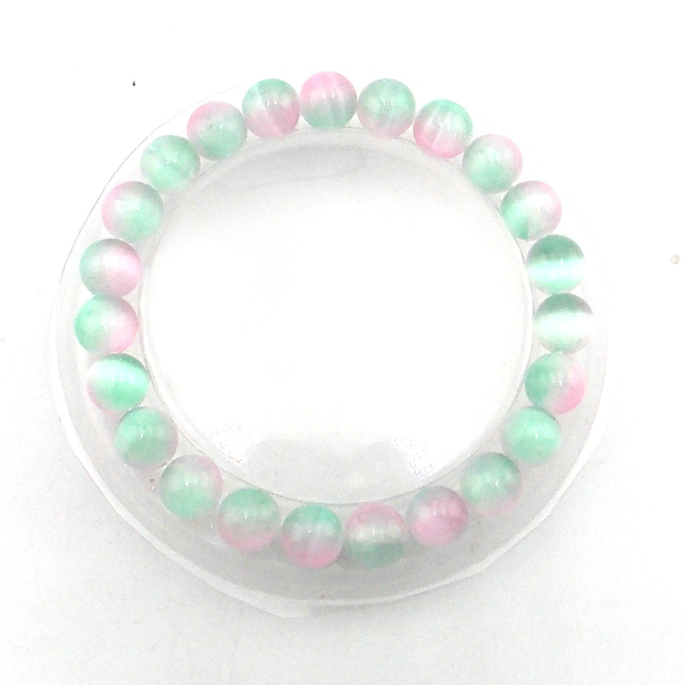 Pulsera de piedra natural de Selenita de 8mm (verde/rosa)
