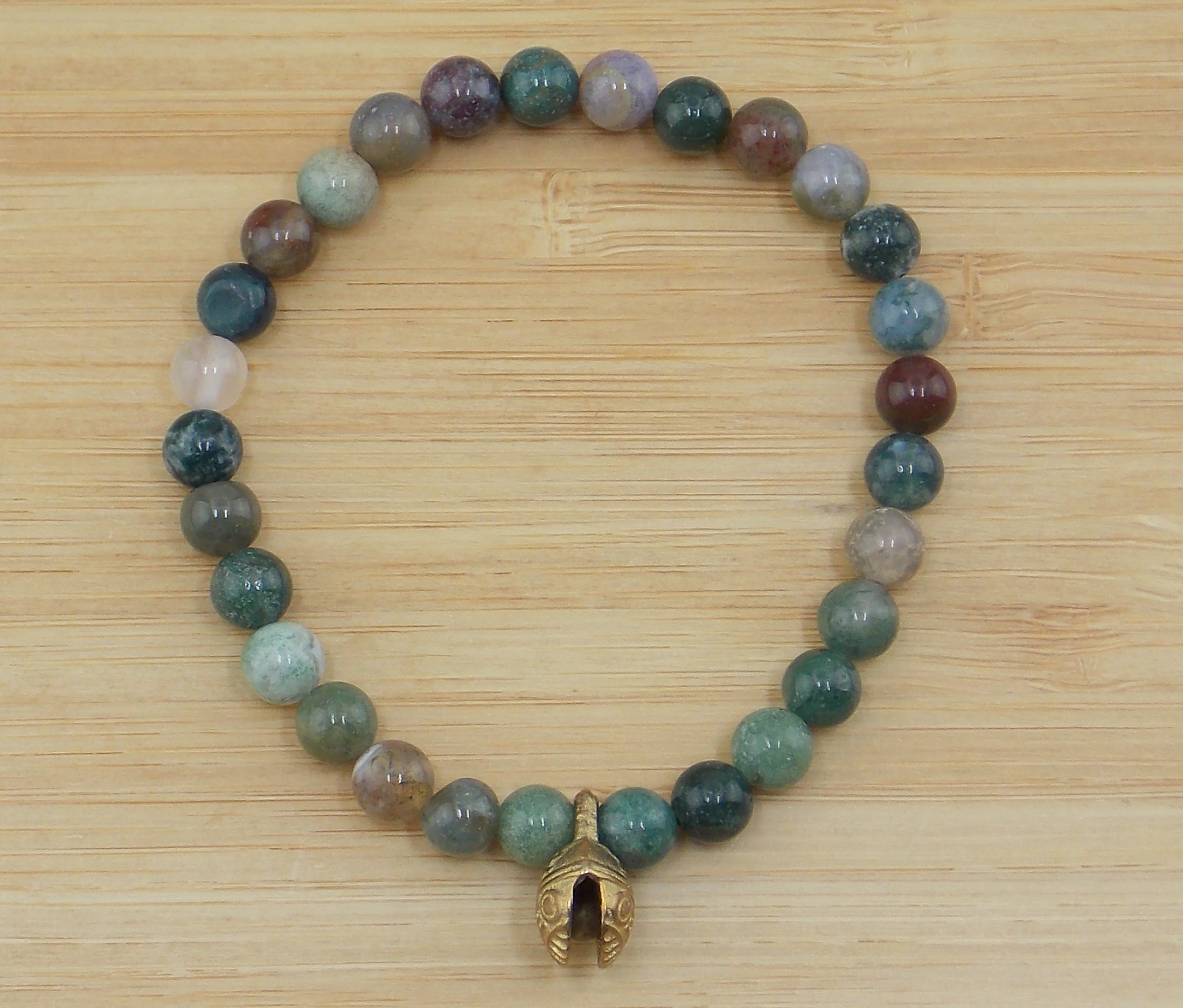 Pulsera de Ágata India de 6mm con cascabel