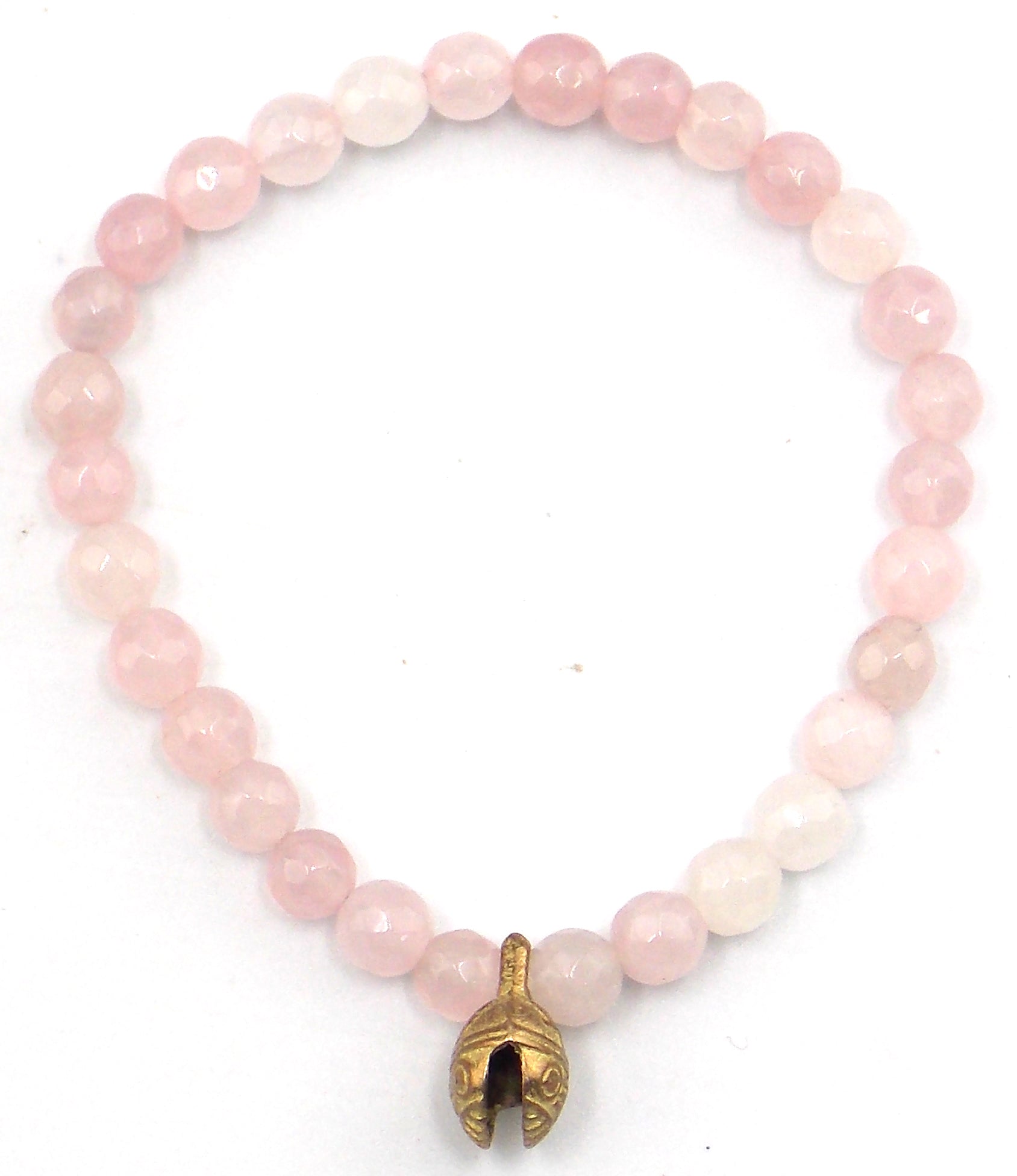 Pulsera de Cuarzo rosa de 6mm con cascabel