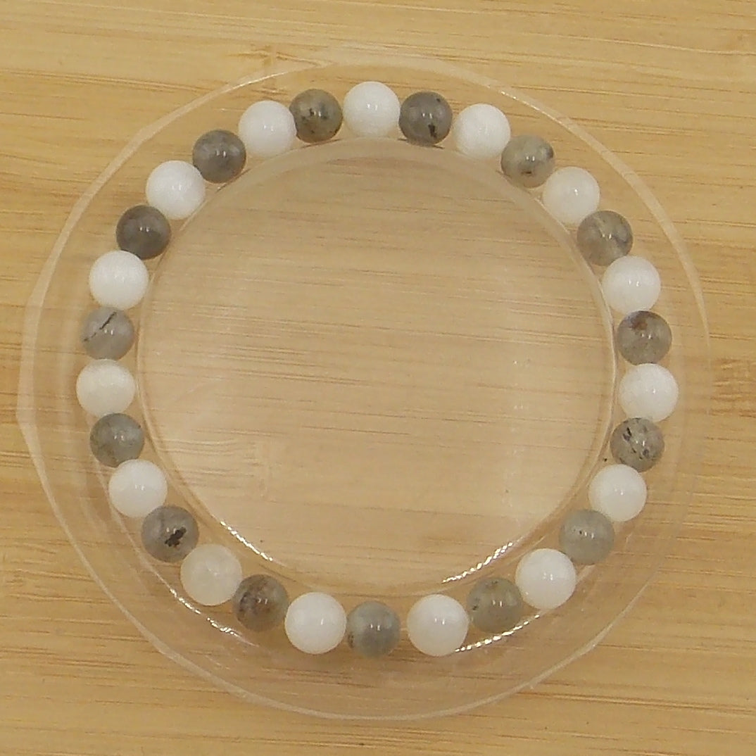 Pulsera inseguridad mental (Selenita y Labradorita) de 8mm