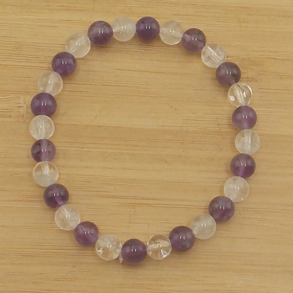 Pulsera buena salud (Cuarzo blanco y Amatista) de 6mm