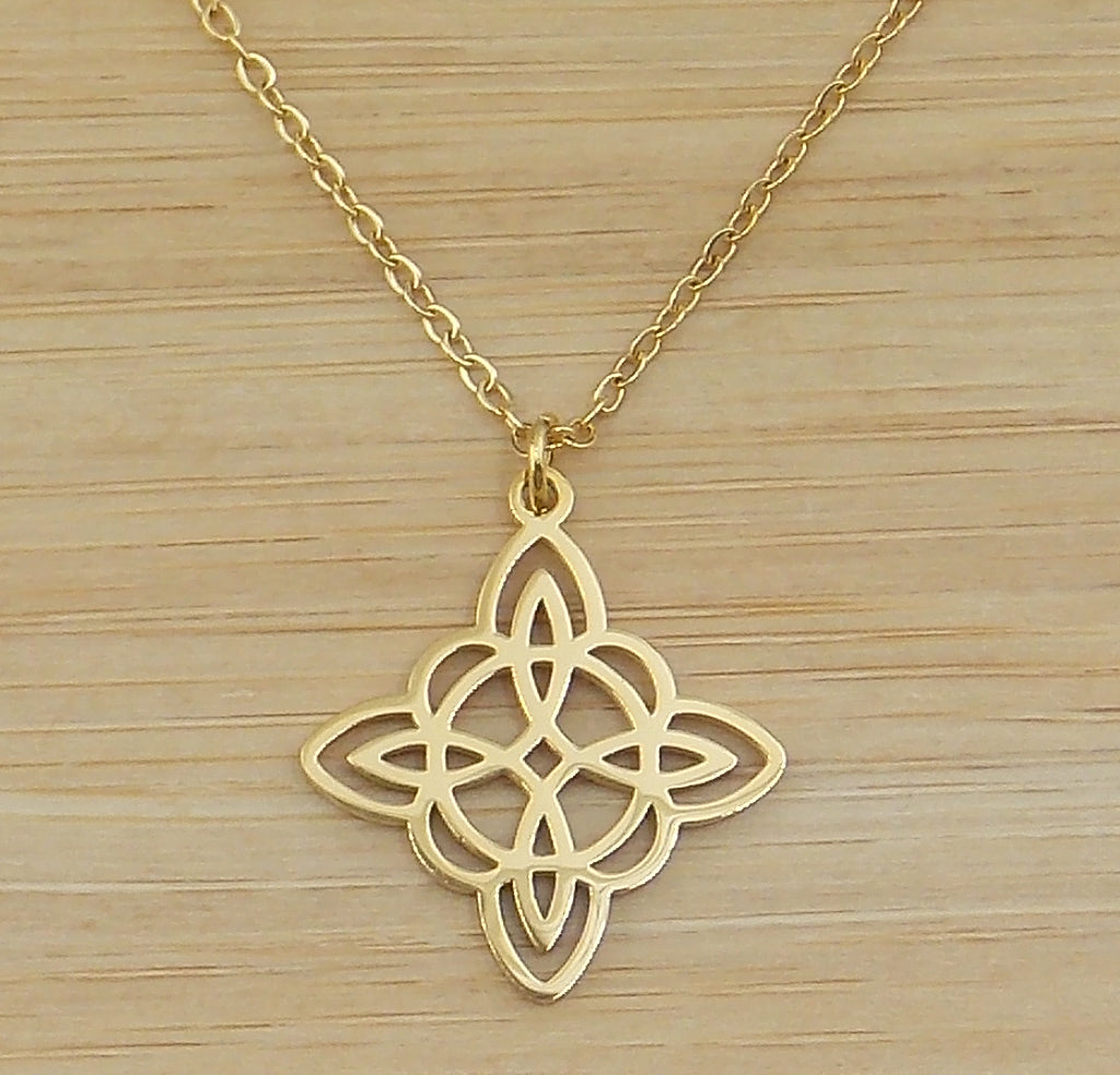Colgante de Nudo de bruja de acero inoxidable dorado