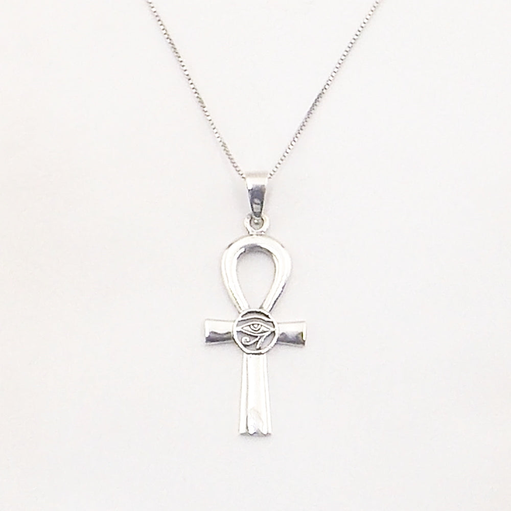 Colgante de plata de ley de Ankh con ojo de Horus de 40x20mm aprox. Con cadena de 45cm
