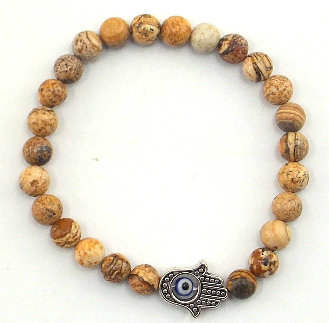 Pulsera de Jaspe madera de 6mm con mano de Fátima