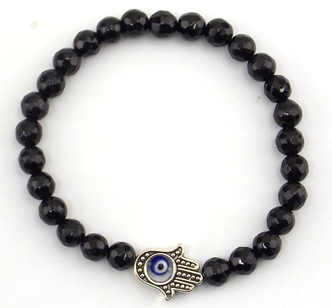 Pulsera de Ónix de 6mm con mano de Fátima