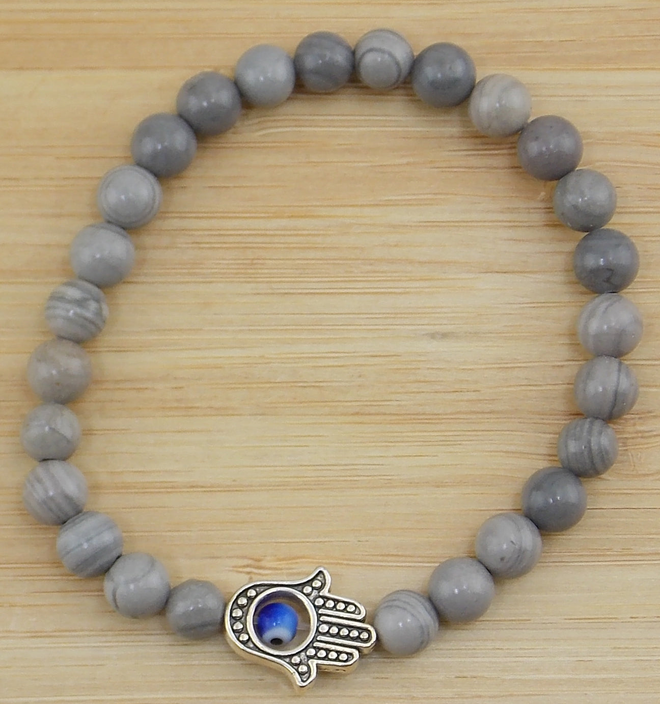 Pulsera de Jaspe de 6mm con mano de Fátima