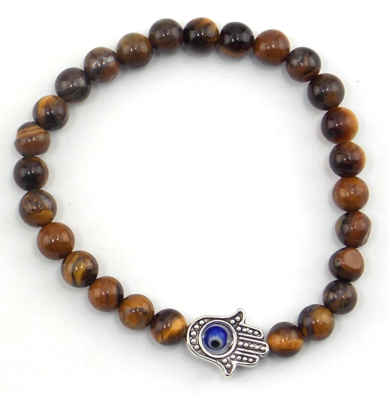 Pulsera de Ojo de tigre de 6mm con mano de Fátima