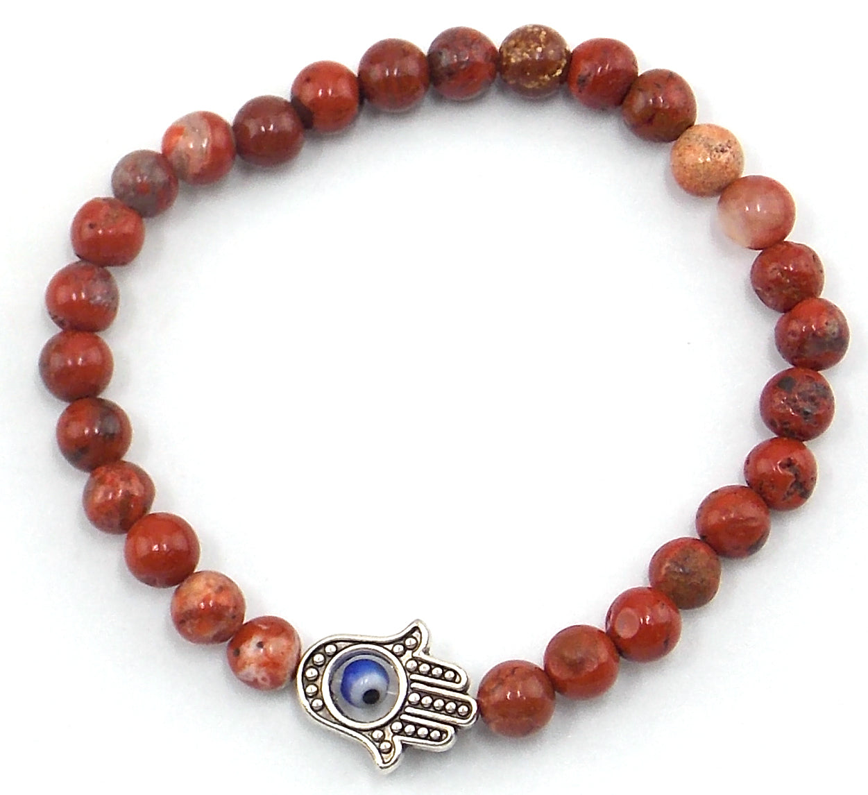 Pulsera de Jaspe rojo de 6mm con mano de Fátima
