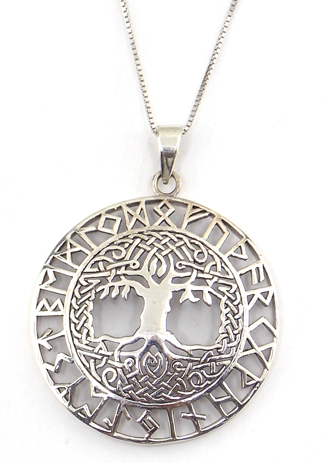 Colgante de plata de ley de árbol de la vida de 36mm aprox. con cadena de 45cm