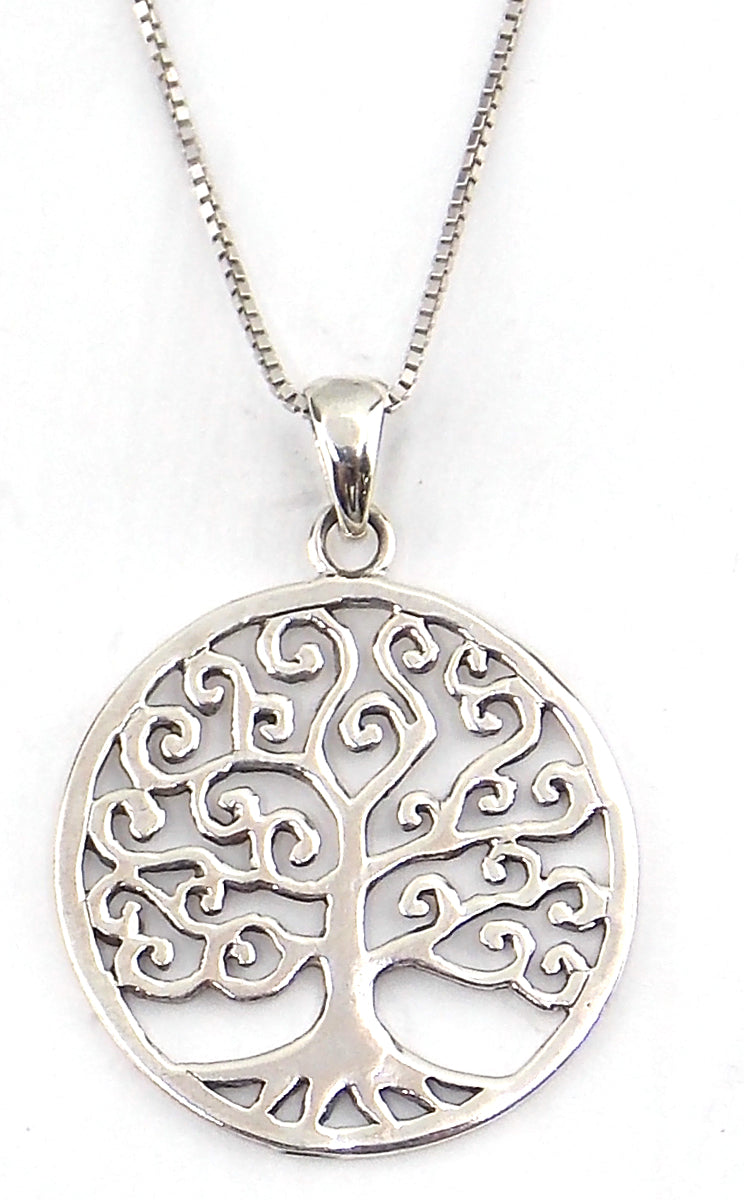 Colgante de plata de ley de árbol de la vida de 25mm aprox. con cadena de 45cm