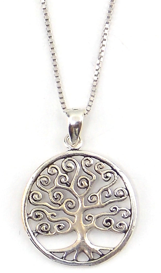 Colgante de plata de ley de árbol de la vida de 19mm aprox. con cadena de 45cm