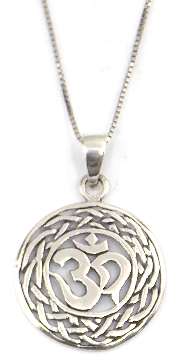 Colgante de plata de ley de Om de 25mm aprox. con cadena de 45cm