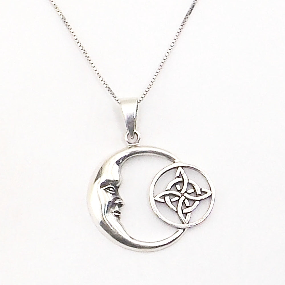 Colgante de plata de ley de luna y Nudo de bruja de 30mm aprox. Con cadena de 45cm