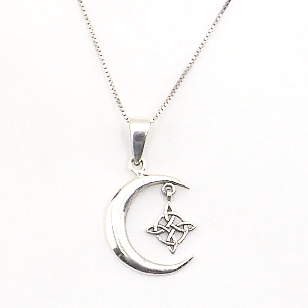 Colgante de plata de ley de luna y Nudo de bruja de 25x20mm aprox. Con cadena de 45cm