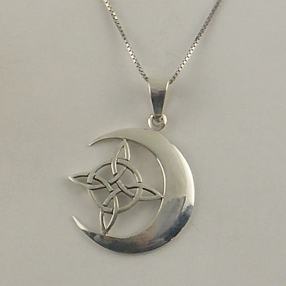 Colgante de plata de ley de luna y Nudo de bruja de 30x28mm aprox. Con cadena de 45cm