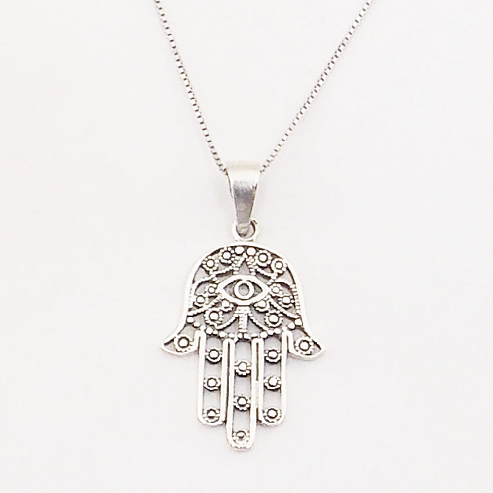 Colgante de plata de ley de Mano de Fatima de 33x22mm aprox. Con cadena de 45cm
