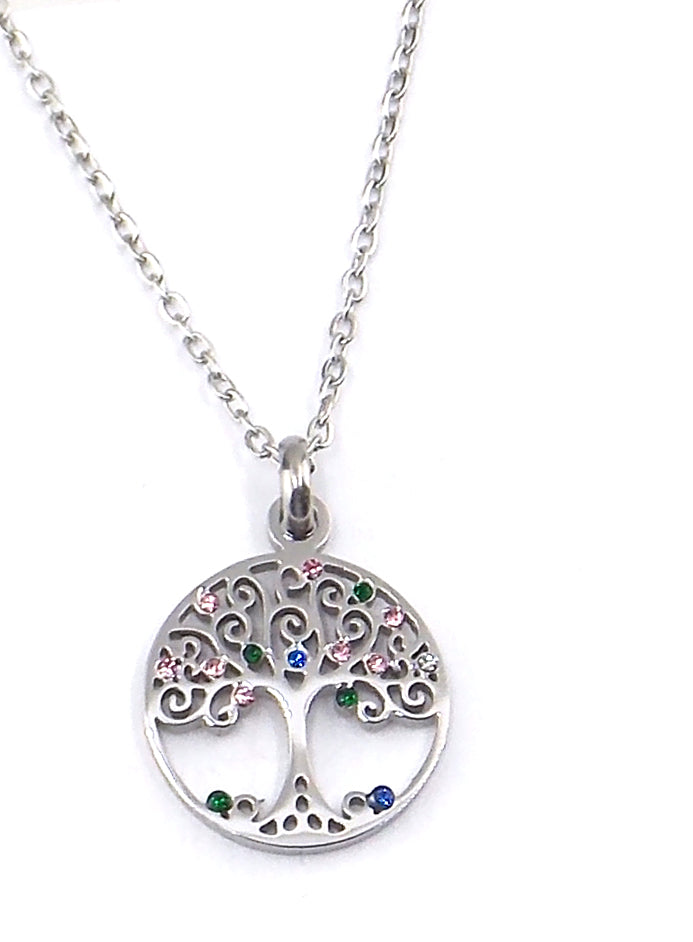 Colgante de acero en forma de árbol de la vida (plateado)