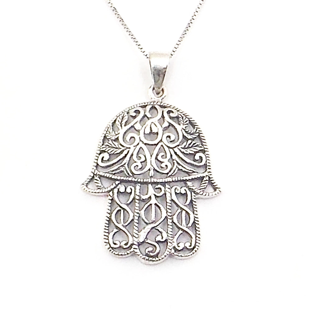 Colgante de plata de ley de Mano de Fatima de 40x30mm aprox. Con cadena de 45cm