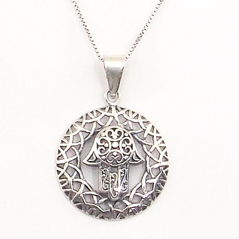 Colgante de plata de ley de Mano de Fatima de 27mm aprox. Con cadena de 45cm