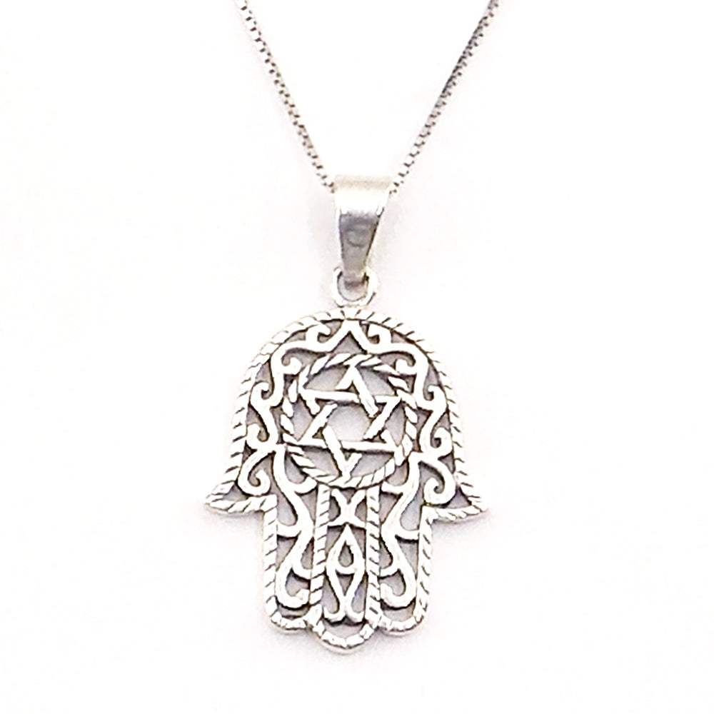 Colgante de plata de ley de Mano de Fatima de 34x24mm aprox. Con cadena de 45cm