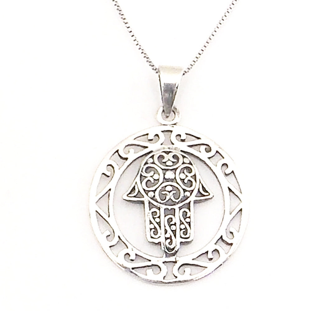 Colgante de plata de ley de Mano de Fatima de 30mm aprox. Con cadena de 45cm
