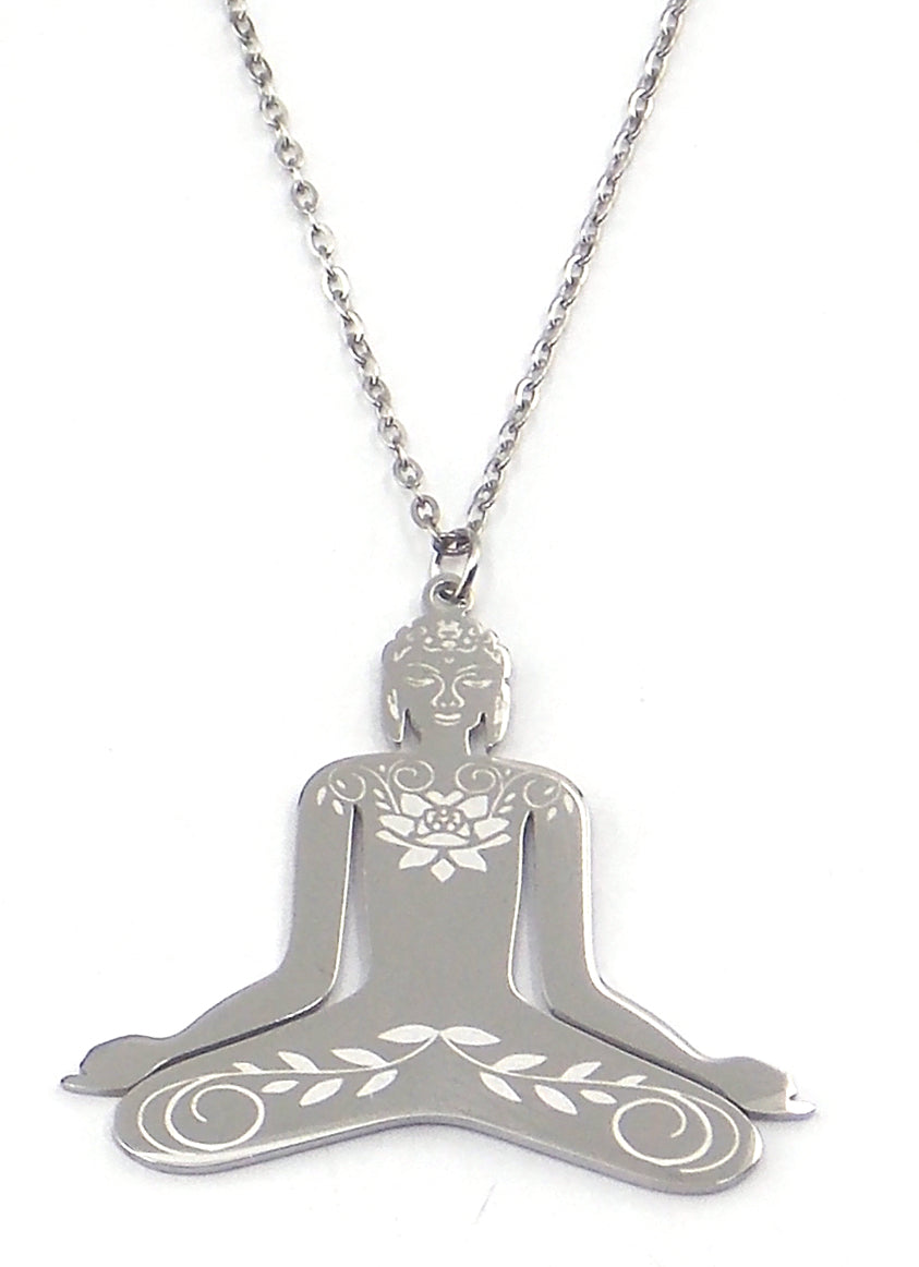 Colgante de acero en forma de persona meditando (plateado)