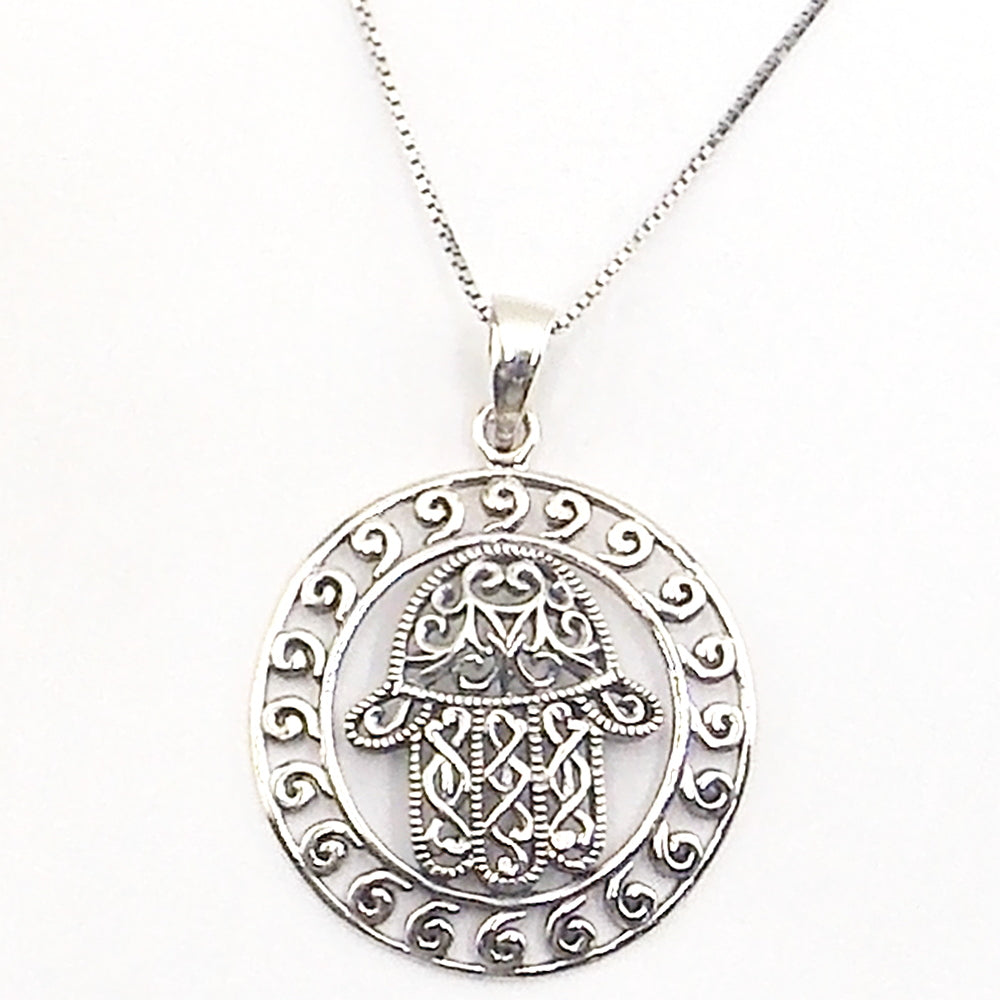 Colgante de plata de ley de Mano de Fatima de 30mm aprox. Con cadena de 45cm