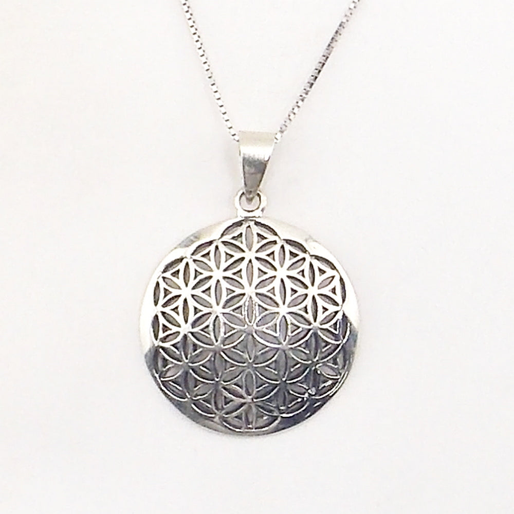Colgante de plata de ley de Flor de la vida de 30mm aprox. Con cadena de 45cm
