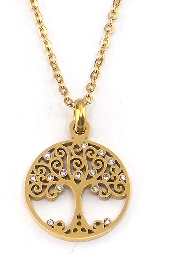 Colgante de acero en forma de árbol de la vida (dorado)