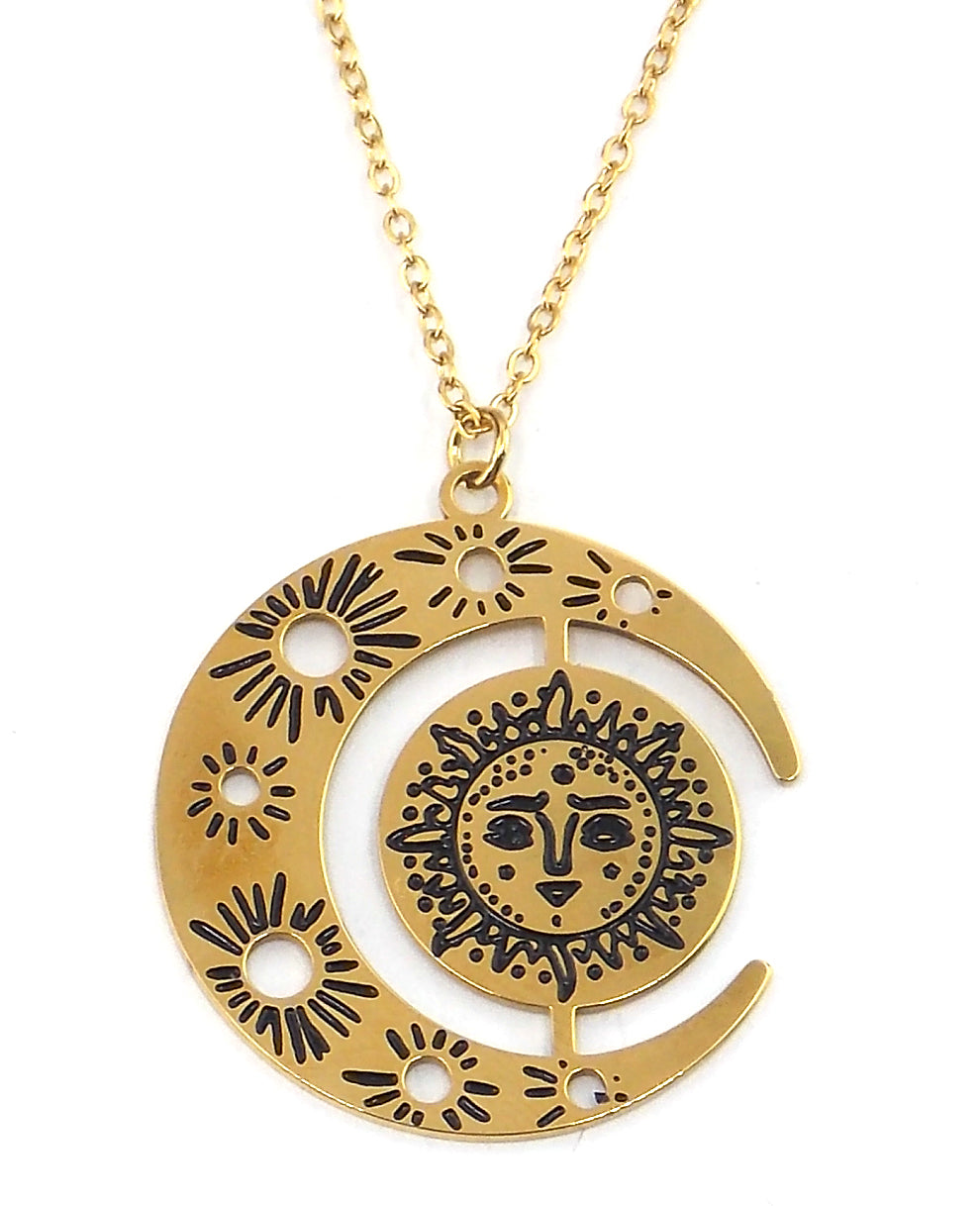 Colgante de acero en forma de sol y luna (dorado)