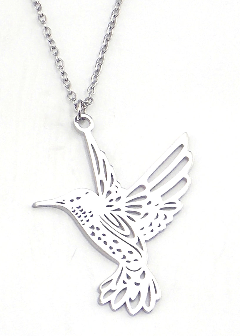 Colgante de acero en forma de colibri (plateado)