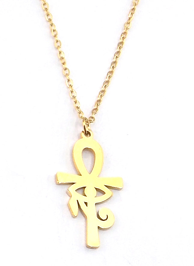 Colgante de acero en forma de Ankh con ojo de Horus (dorado)
