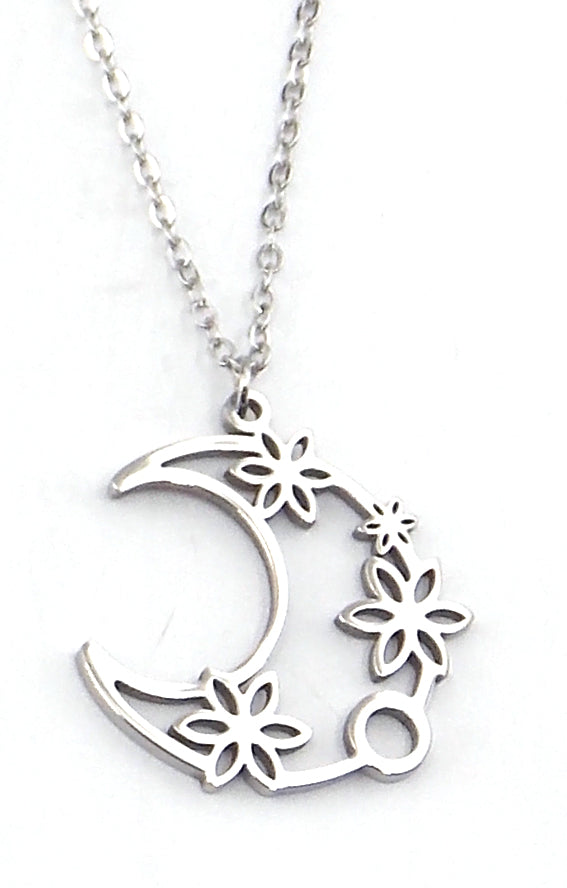 Colgante de acero en forma de luna (plateado)