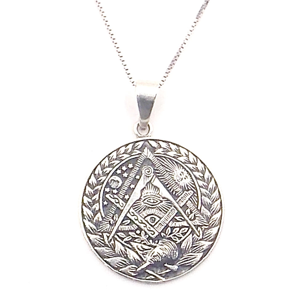 Colgante de plata de ley de Brujula Masonica de 30mm aprox. Con cadena de 45cm