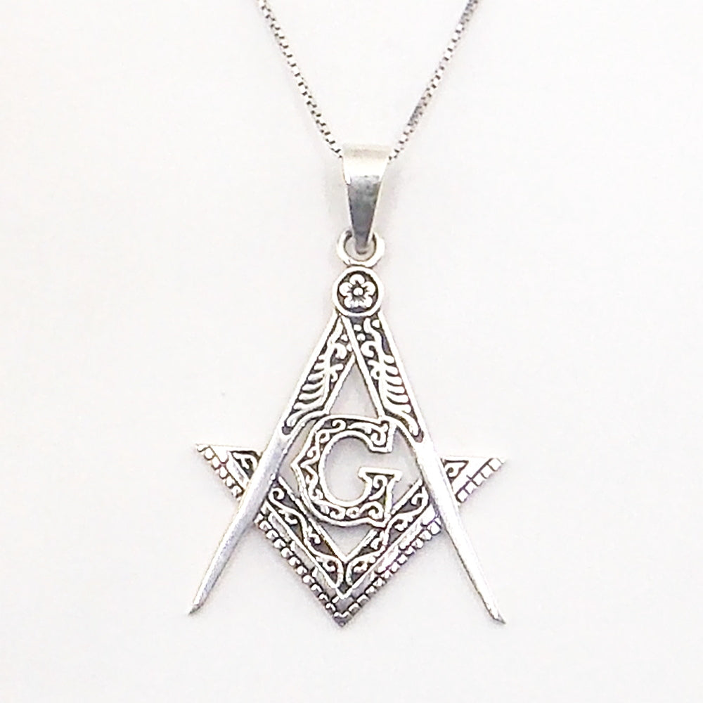 Colgante de plata de ley de Brujula Masonica de 40x30mm aprox. Con cadena de 45cm