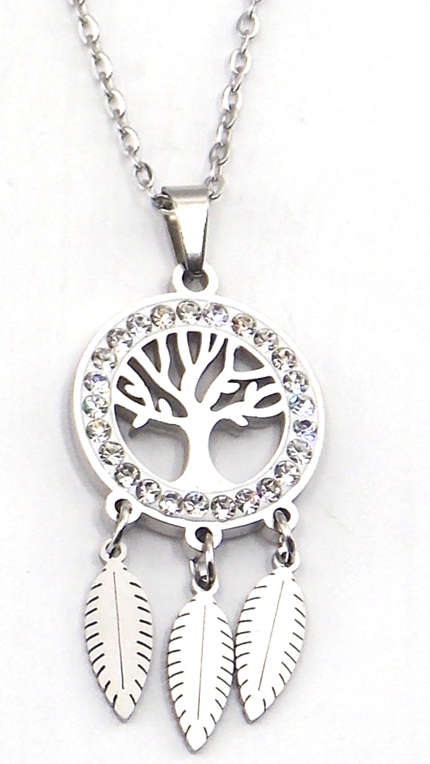 Colgante de acero en forma de árbol de la vida (atrapasueños) (plateado)