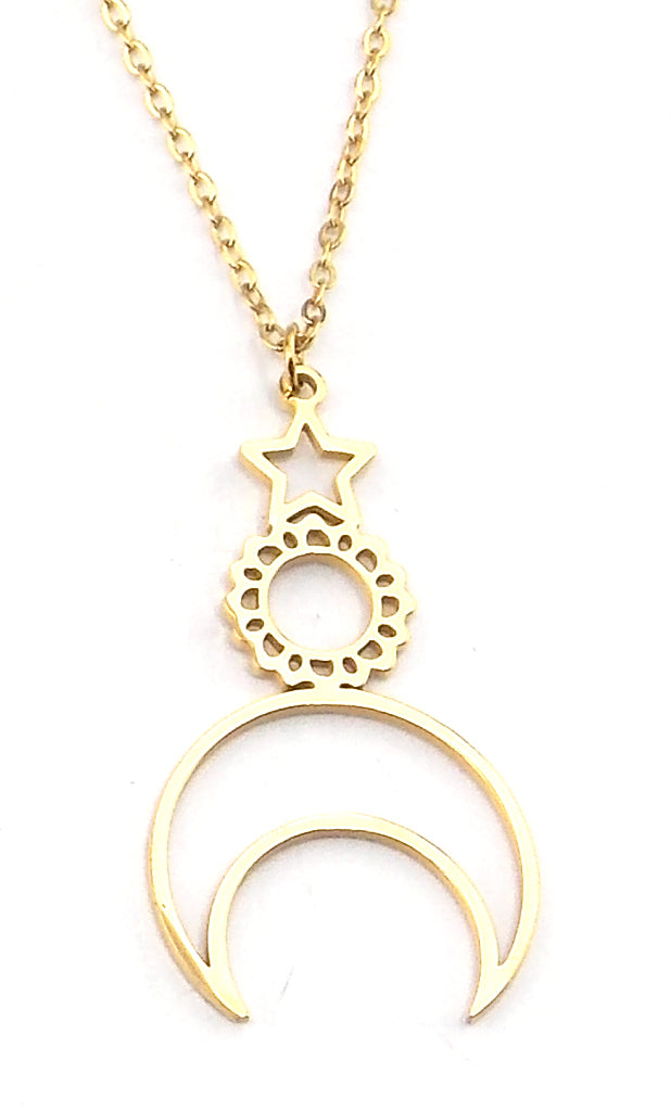 Colgante de acero en forma de luna (dorado)