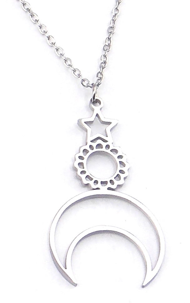 Colgante de acero en forma de luna (plateado)