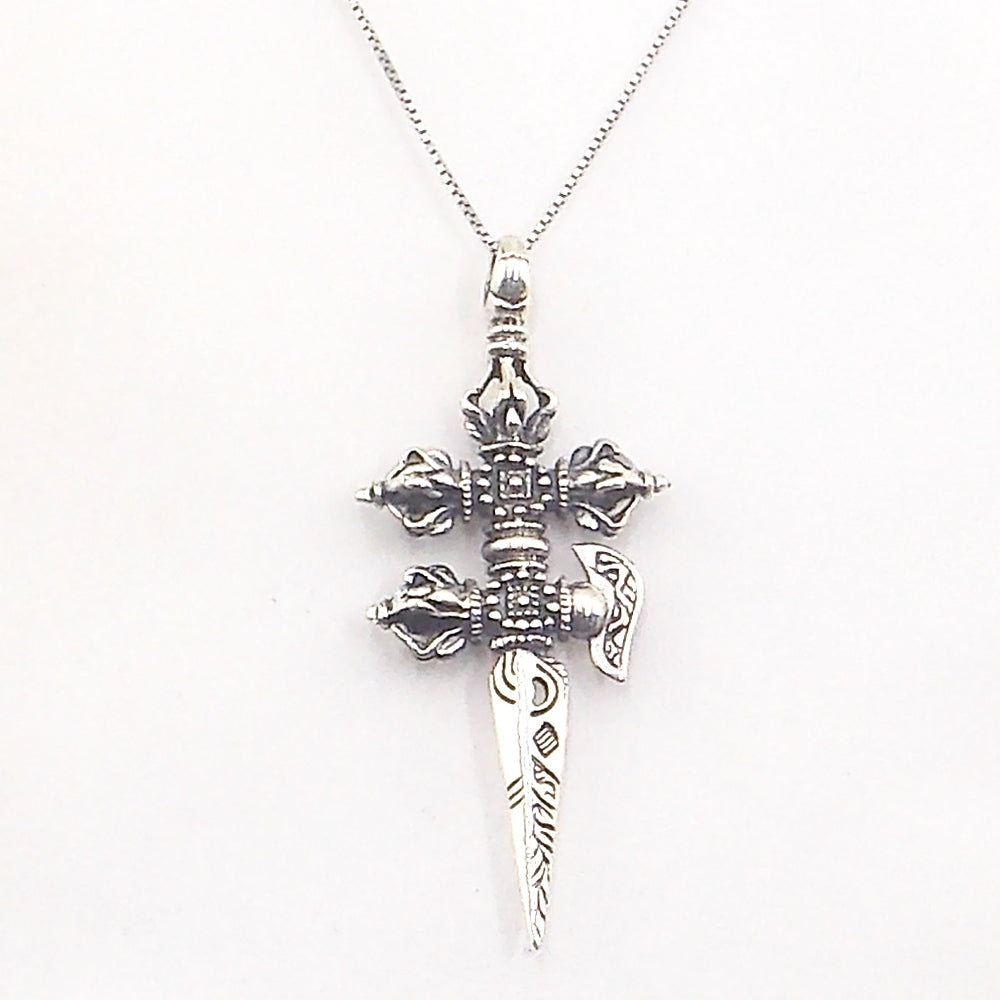 Colgante de plata de ley de Phurba con Dorge de 60x25mm aprox. Con cadena de 45cm