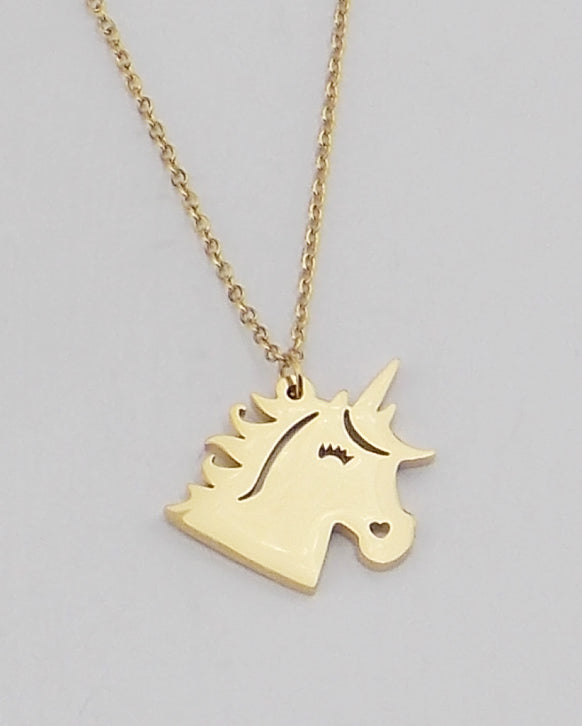 Colgante de acero en forma de unicornio (dorado)