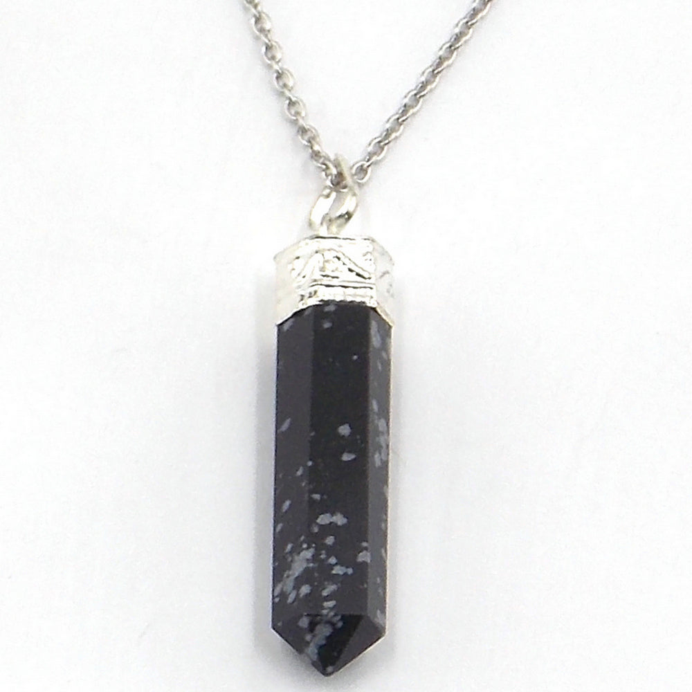 Colgante de Obsidiana nevada en forma de obelisco