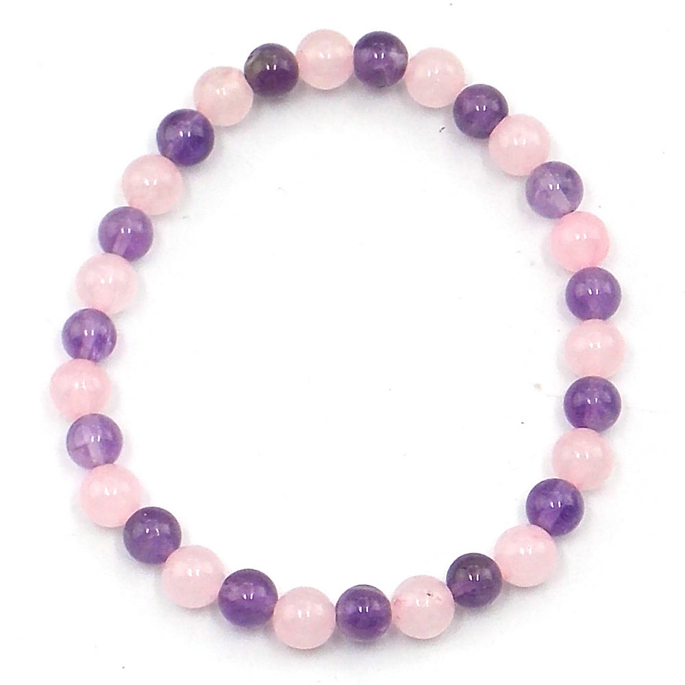 Pulsera 6 mm alma gemela (Amatista y Cuarzo rosa)