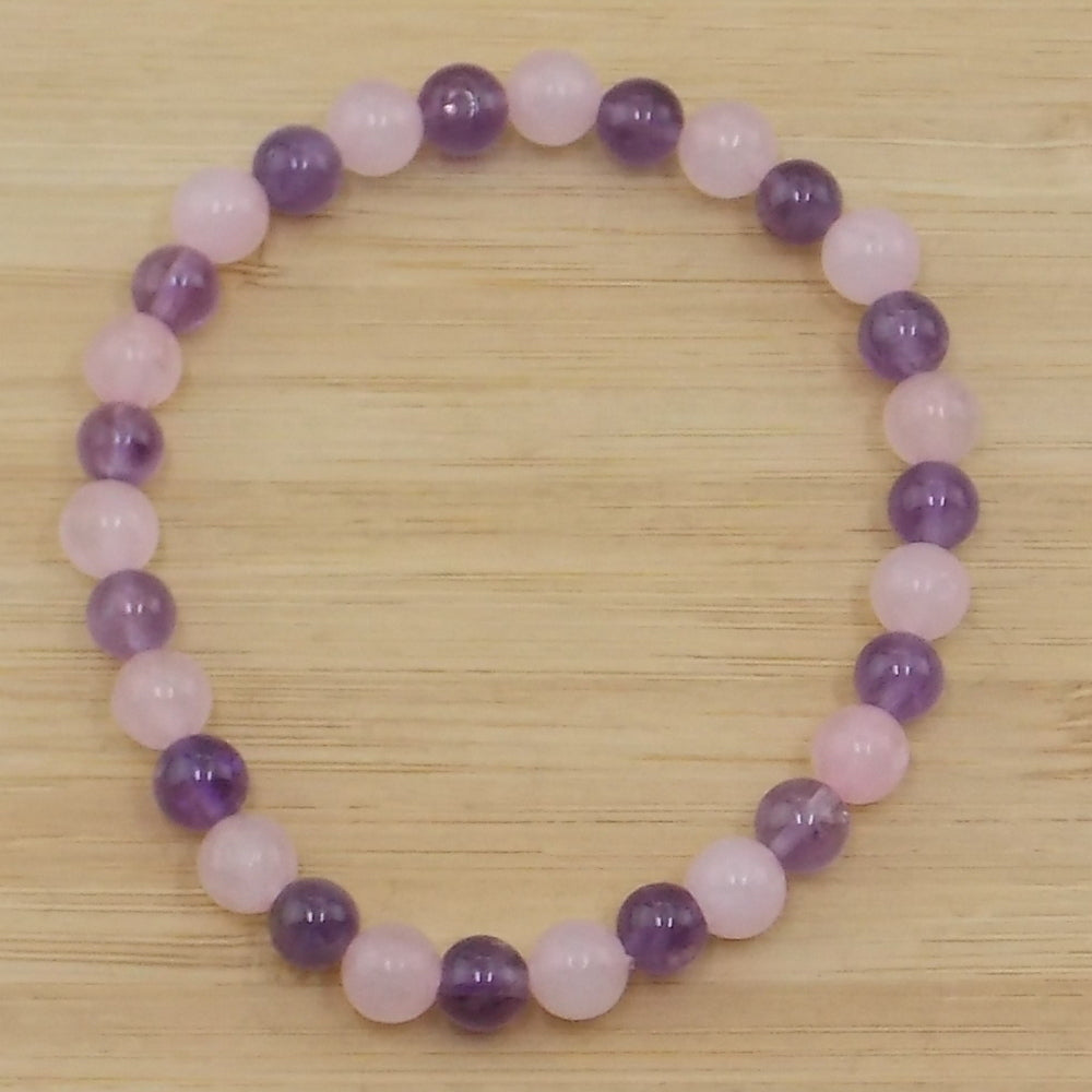 Pulsera 6 mm alma gemela (Amatista y Cuarzo rosa)