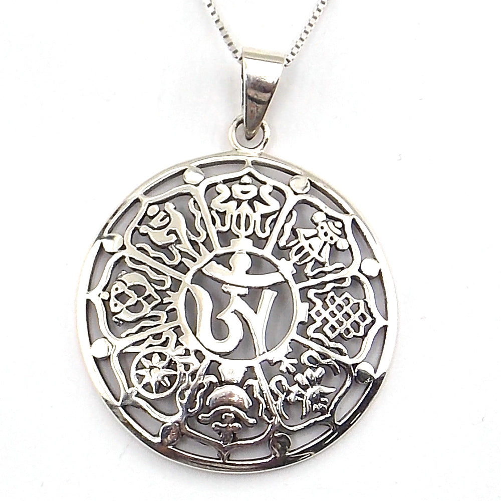 Colgante de plata de ley de Om de 32mm aprox. Con cadena de 45cm