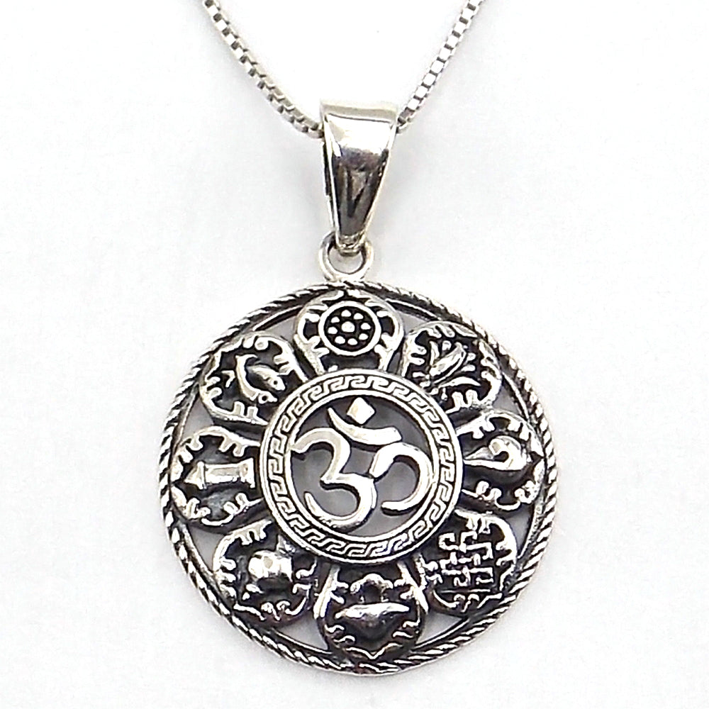 Colgante de plata de ley de Om de 24mm aprox. Con cadena de 45cm
