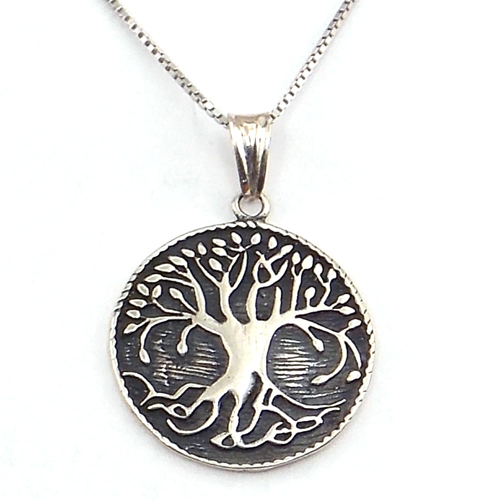 Colgante de plata de ley de Árbol de la vida de 22mm aprox. Con cadena de 45cm