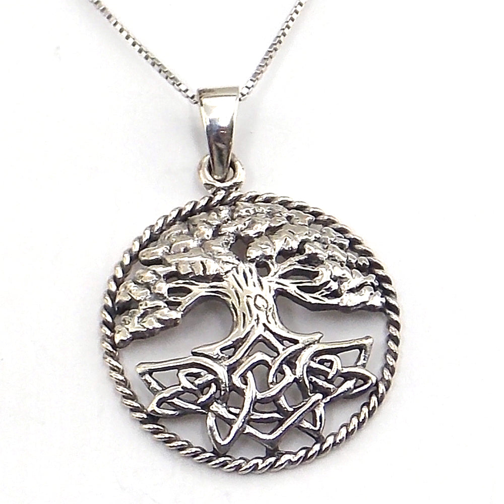 Colgante de plata de ley de Árbol de la vida de 28mm aprox. Con cadena de 45cm