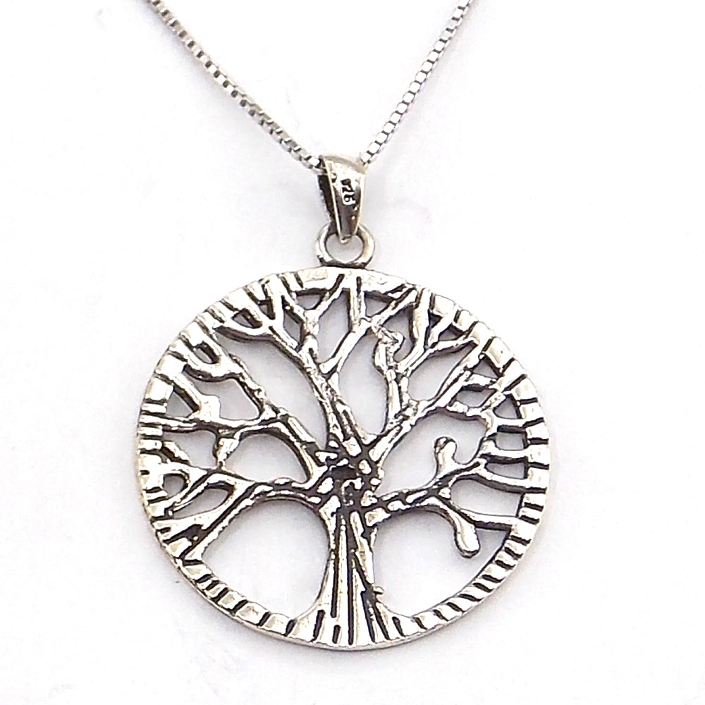 Colgante de plata de ley de Árbol de la vida de 27mm aprox. Con cadena de 45cm