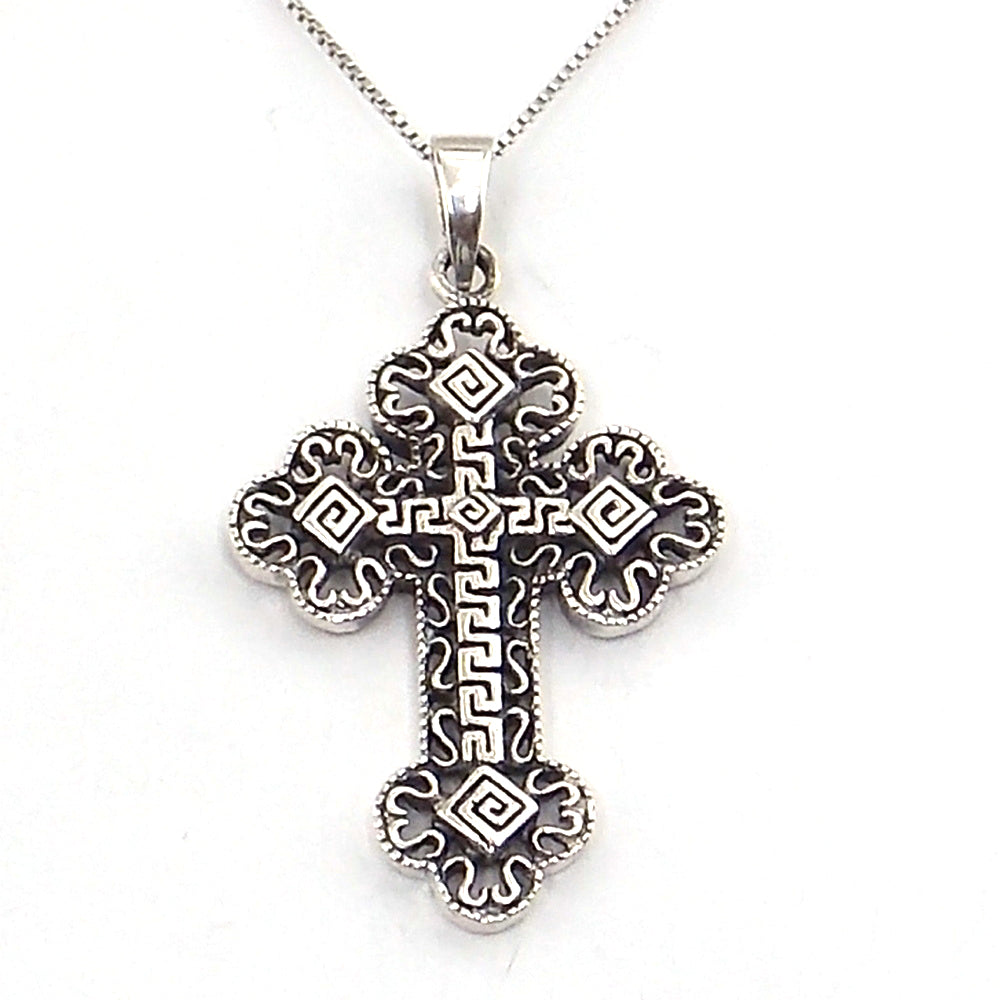 Colgante de plata de ley de la Cruz Cristiana de 40x29mm aprox. Con cadena de 45cm